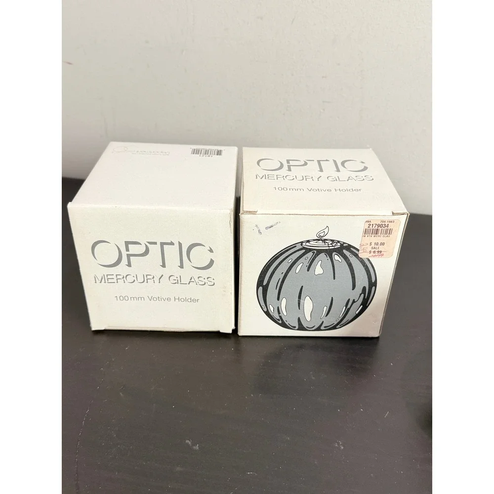 Dept 56 Optic Mercury Glass Votive Holder Set of 2 Handblown Silver 100mm